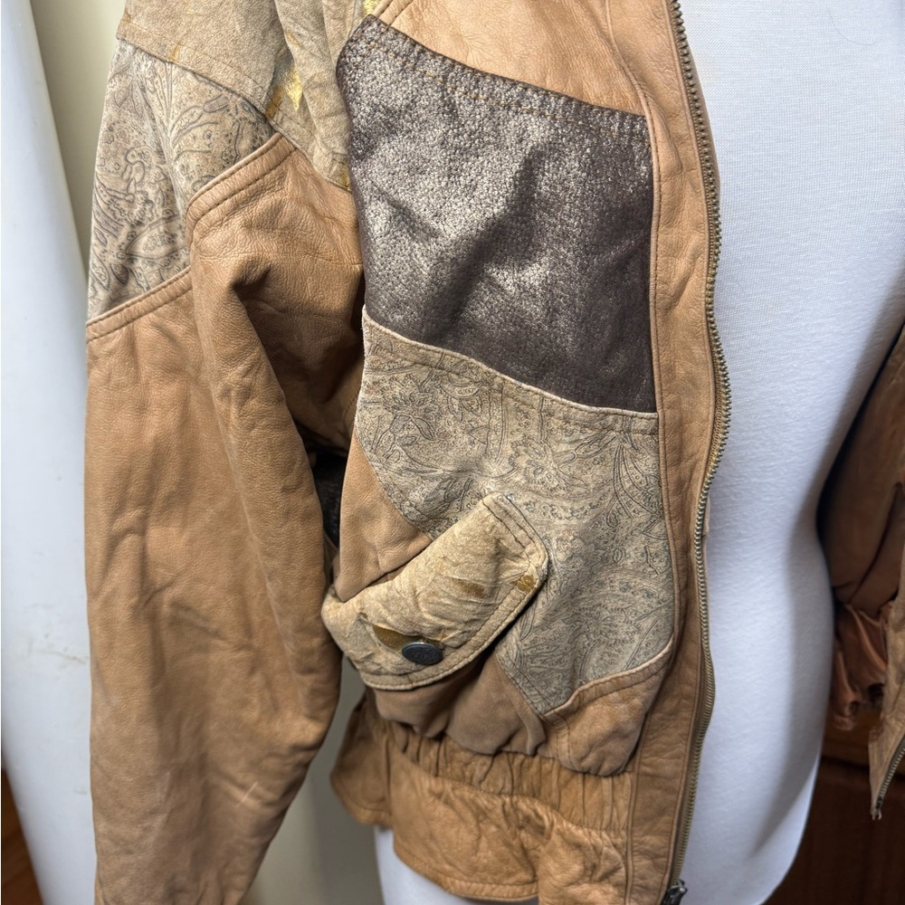 Patchwork Leather Bomber Jacket - image 3